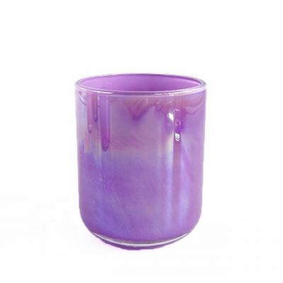 holographic glass candle holders 16oz electroplated purple color large glass candle jars with lids