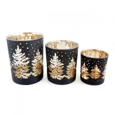 8oz 12oz 14oz 20oz Matte black Glass Candle Jars With Laser Engraved Gold Candle Holder