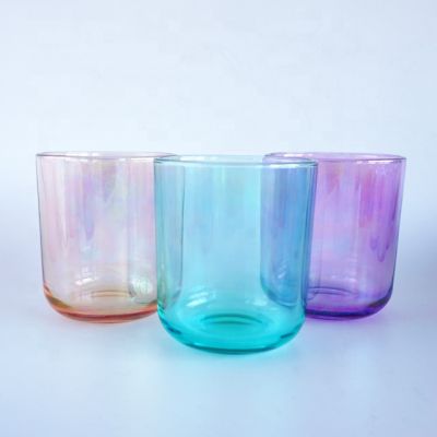 Custom pink purple blue translucent electroplated color 16oz glass candle containers