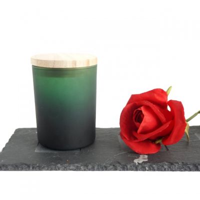 Hot Sale Customized Decorative Iridescent Glass Candle Jar With wooden Lid for Candle Making