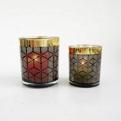200ml 400ml Laser Engraved gold rim black Glass Candle Jars With black ceramic lids