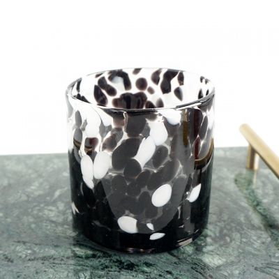 Beautiful leopard print handmade black white gold glass candel jars 15oz 16oz 17oz
