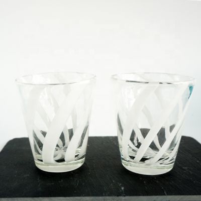 new design white swirl transparent glass candle tumbler 9oz 10oz candle jars