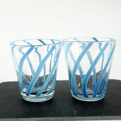 9oz 10oz Blue curved lines design swirl cone shape handmade clear glass candle vessels for home decor