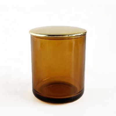 14oz curved bottom amber glass candle holder with ceramic lid
