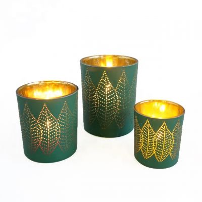 Christmas Style Laser Engraving Candle Jars gold electroplated With Cheap Price Good Quality