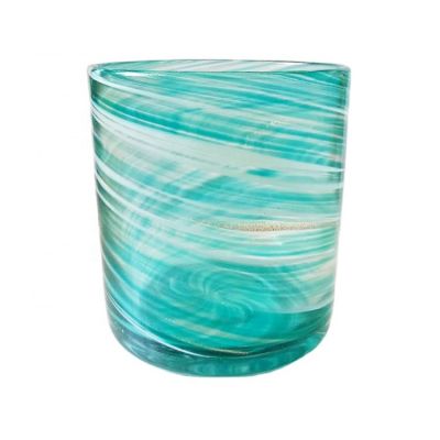 High quality heat resistant blue swirled cylinder 16oz glass candle jars luxury