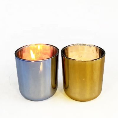 Votive Glass Candle Holder Elctroplated Gold Blue Candle Jar With Lid