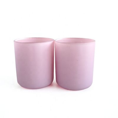Wholesale Straight Wall Pink Colored Glass Candle Jars Candle Holder Sets With Embossed Wooden Lid