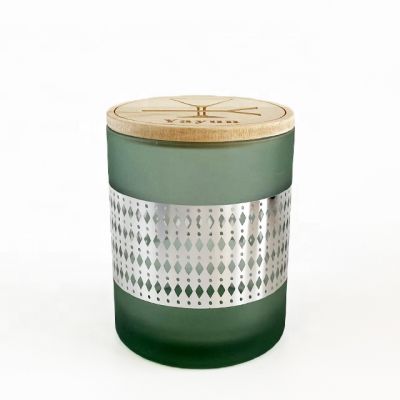 Elegant Spring Glass Candle Holder Laser Engraving Green Candle Jar