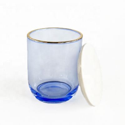 Modern Translucent Glass Candle Holder Blue Candle Jar With Lid