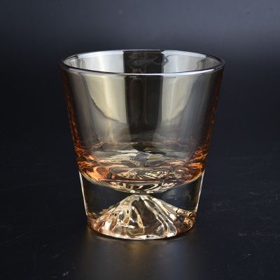 shiny glass candle container with unique bottom, glass candle vessel 7 oz