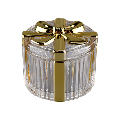 Wholesale gold diamond effect glass candle vessel with lids