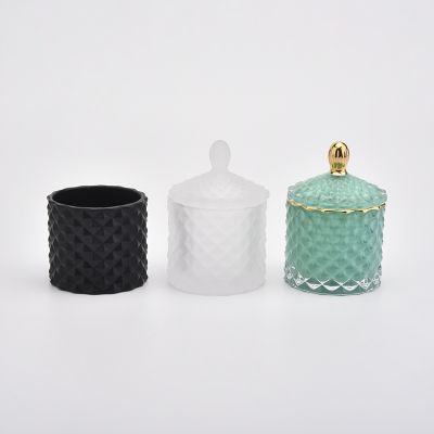 110ml luxury frosted glass diamond effect candle jar with lids for wholesale