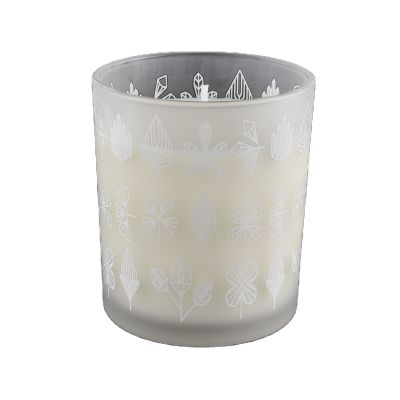 white glass candle jar with decal printing