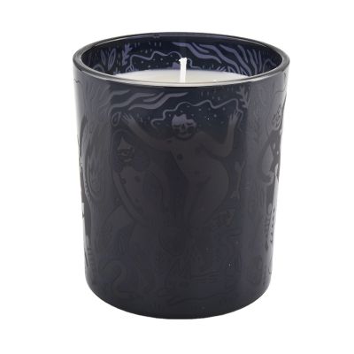 Black color glass candle holders with decals