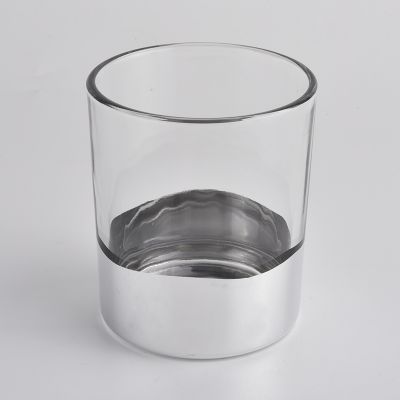 transparent glass candle container with silver electroplated bottom, cylinder glass candle vessel