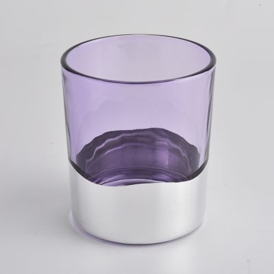 Purple transparent glass candle container with electroplated bottom