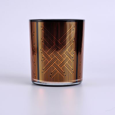 Black glass candle containers with gold prints, classic cylinder glass vessels for candles