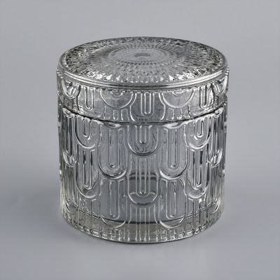 luxury engraving glass candle holder with glass lid