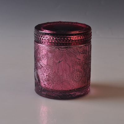 Flower Textured Glass Candle Luxury Candle Jar With Lid