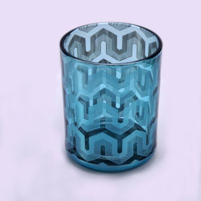 colored cylinder glass candle jar with laser patterns, custom shiny glass vessels