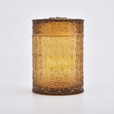 Classical Amber Glass Candle Jar With Lids