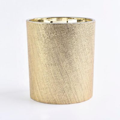 Leather Glass Candle Jar Gold Luxury Home Decoration Hot Sale 10oz Glass Candle Jars with Laser Free in Stock 5000pcs