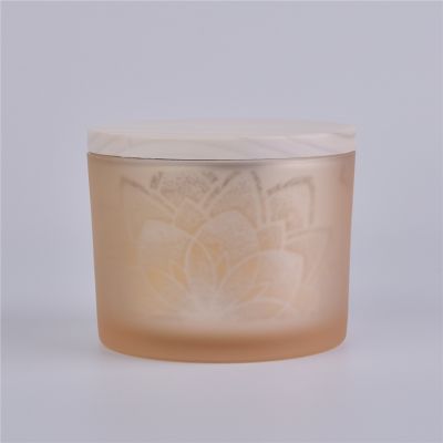 hotsale frosted candle glass jar with wooden lid