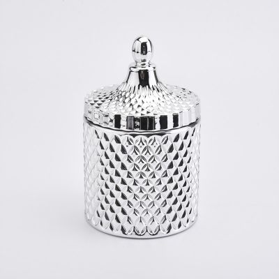 luxury electroplating vessel silver glass candle holder with lid