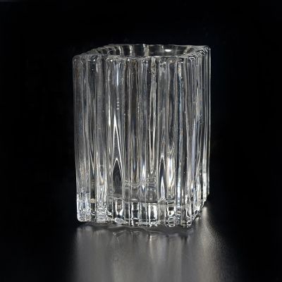Vertical stripe wedding square empty tealight glass candle jar