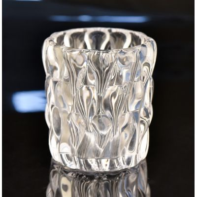 8oz unique embossed high-white glass candle holder glass jar for hotel decoration