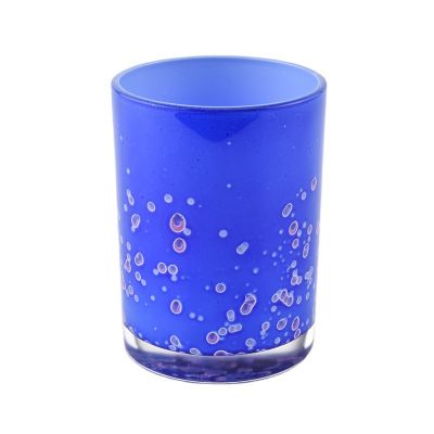 Wholesales scented blue colored empty glass candle vessel 8 oz