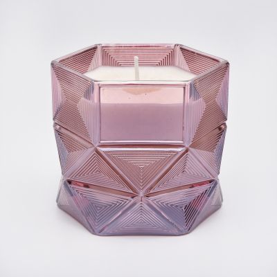 Luxury iridescent crystal Hexagon candle glass jars 10oz