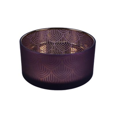 large purple glass candle container, luxury glass candle jar with unique pattern