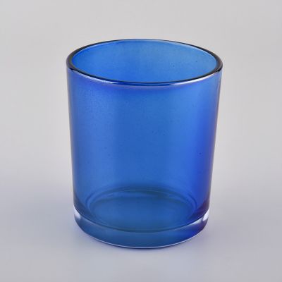 translucent blue glass candle vessel, shiny blue glass candle holders