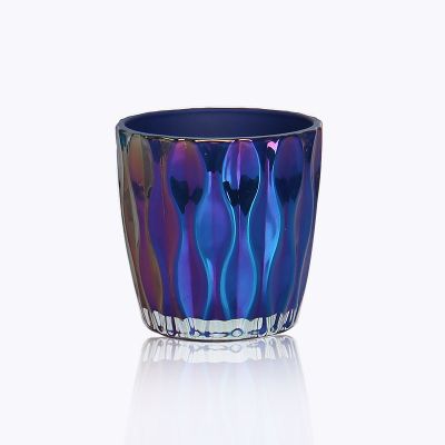 Best quality colors customized electroplate process blue glass candle cup for decor