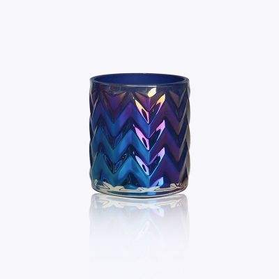 Factory custom high quality blue electroplate glass candle holder jar