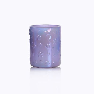 Provide 240ml Purple Spray Electroplate And Empty Glass Candle Holder With Stars Relief