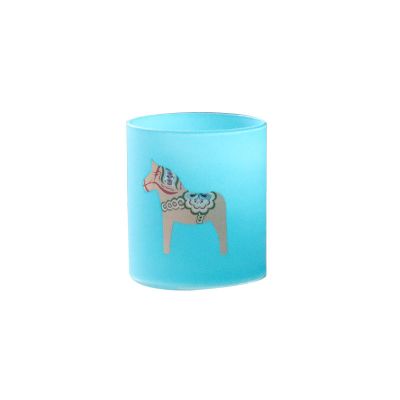 Best quality high borosilicate glass candle jar in bule with horse decal