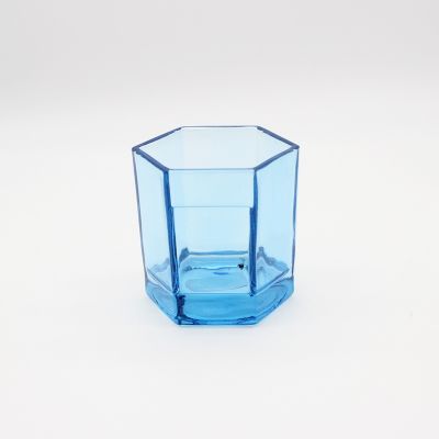 Colorful Small Size Hexagonal Glass Candle Jar for Home Decoration Glass Container for Candles