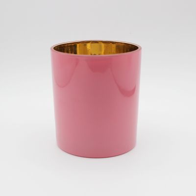Small Round Shape Glass Cup Electroplating Golden Candle Holder Spray Varnish Outside Glass Candle Jar
