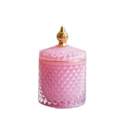 Luxury Decoration Fancy Glass Candle Vessel Crystal Embossed Beautiful Storage Jar