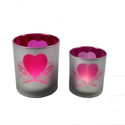 romantic Valentine's Day silver plated red love glass wedding candle holder, candle container, suitable for wedding