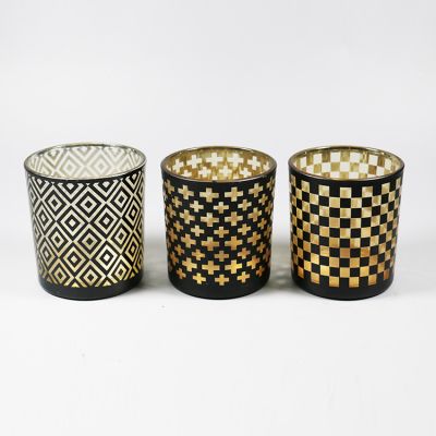 Nordic Gold Glass Geometric Candle Holder tealight cup for Home Party Table Decor