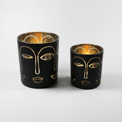 Personalized Decorative Black Gold Frosted Glass Fancy Candle Holders candle container