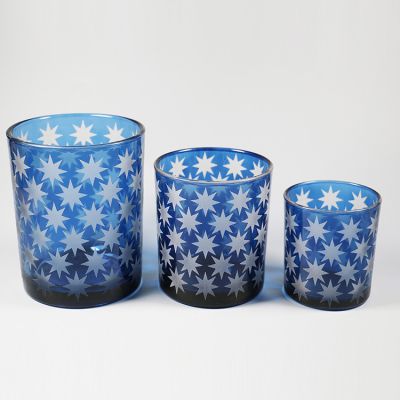 Blue And White Glass Candle Container Holders Jar