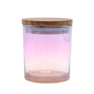 Wholesale Custom Large New Product Iridescent Round Glass Candle Jar with Wood Lid