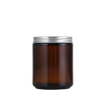 Creative Customized Sizes Glass Holder Transparent Amber Glass Candle Jar With Lid