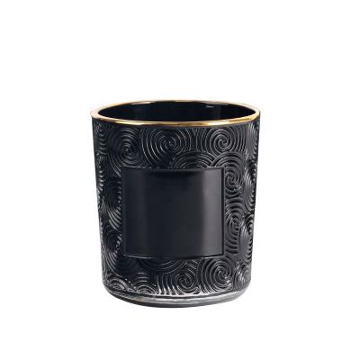 Wholesale Costume Fancy Glass Black Candle Container Embossed Candle Jar
